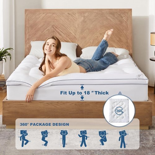 BEDLORE Queen Mattress Topper - Thick Pillow Top for Back Pain Relief | Soft Mattress Pad with Deep Pockets (6-18 Inch)