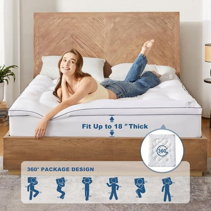 BEDLORE Queen Mattress Topper - Thick Pillow Top for Back Pain Relief | Soft Mattress Pad with Deep Pockets (6-18 Inch)