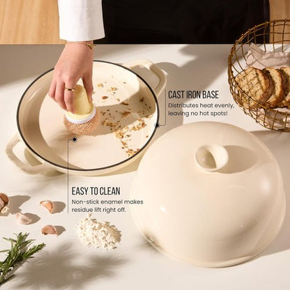 Kook Enameled Cast Iron Bread Oven - Versatile Baking Pan with Ceramic Lid & Handles | Ivory Color