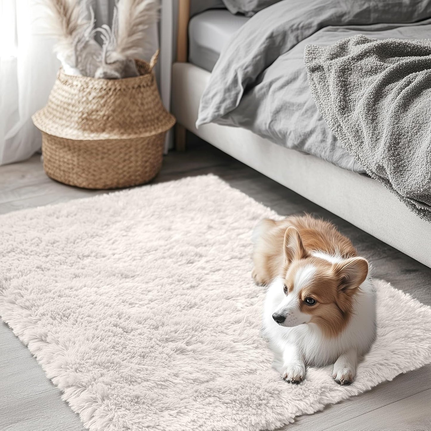 OLANLY Soft Fluffy Shaggy Small Rug - Machine Washable Indoor Carpet for Bedroom & Nursery | Ivory 2x2 ft