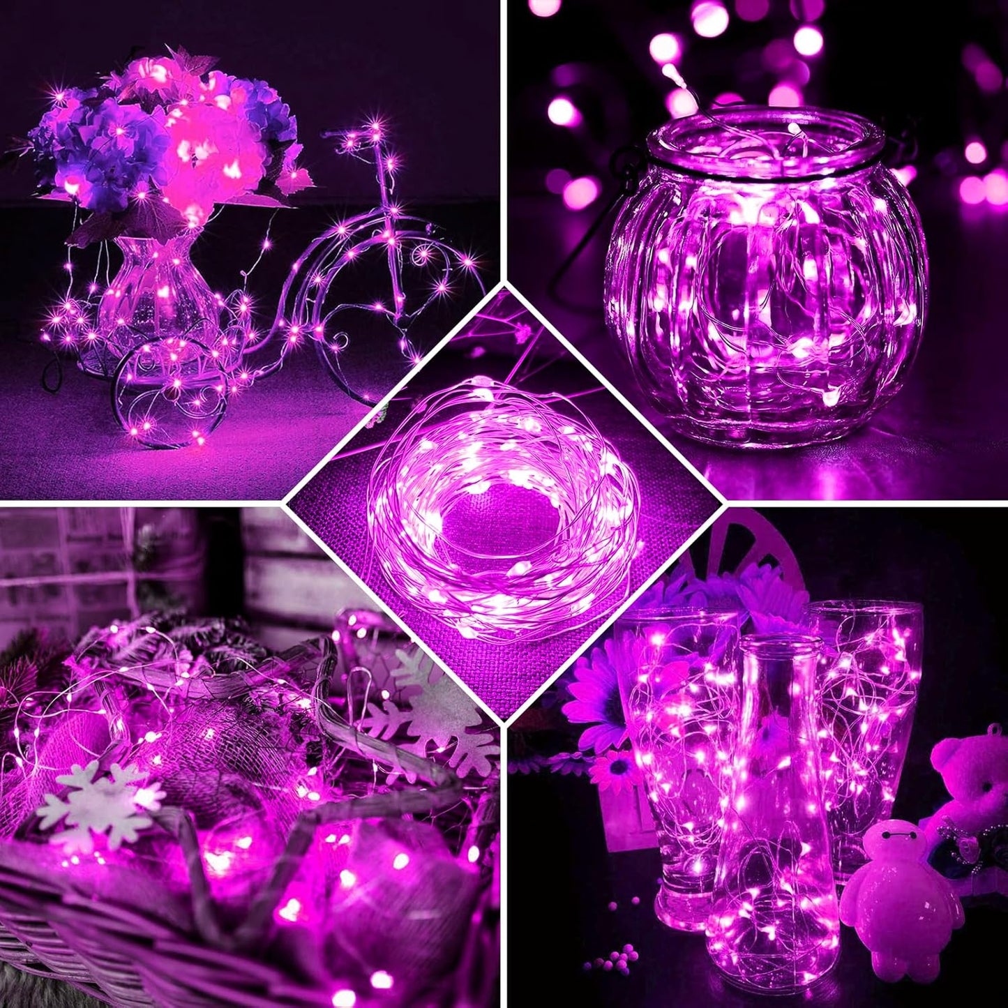 Skiennix 8-Pack Pink Fairy Lights - 7Ft 20 LED Twinkle String Lights | Battery Operated & Waterproof for Parties, Weddings, and Decor