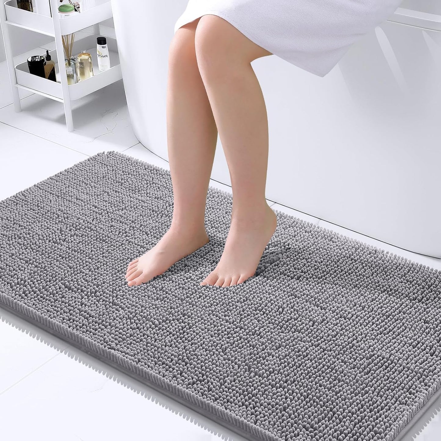 OLANLY Large Bathroom Rugs - Extra Soft Chenille Bath Mats | Quick Dry, Machine Washable, 40x24, Grey