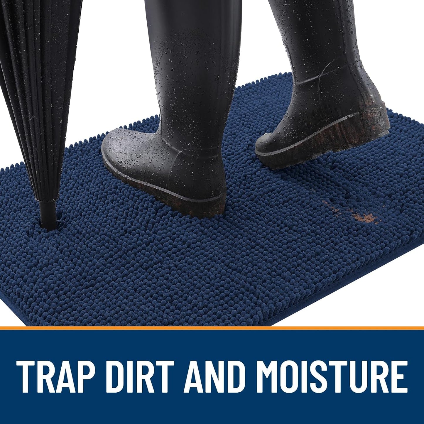 OLANLY Dog Door Mat - Absorbent Non-Slip Chenille Mat for Muddy Paws | 32x20, Dark Blue, Quick Dry