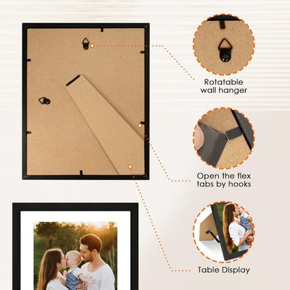 FIXSMITH 8x10 Picture Frame Set of 2 - HD Plexiglass for 5x7 or 8x10 Photos | Black Multi-Display Frames