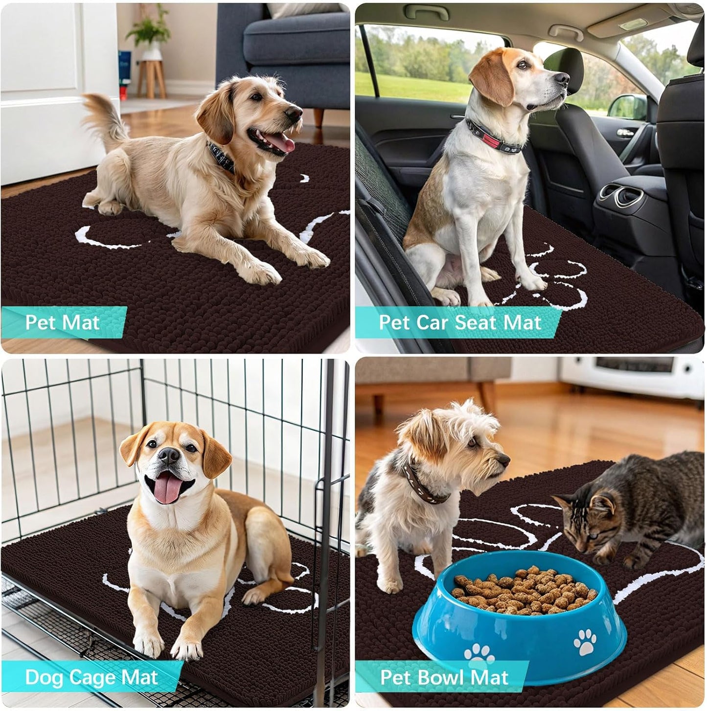 OLANLY Dog Door Mat - Absorbent Non-Slip Mud Mat for Paws | 32x20, Quick Dry Chenille, Brown