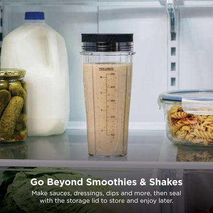 Ninja Nutri-Plus Personal Blender - Compact Push-To-Blend for Smoothies & Frozen Drinks | 900W | Silver | Includes 3 To-Go Cups & Lids
