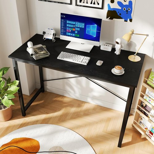 DUMOS Computer Desk - Modern 44-Inch Home Office Writing Table with X-Shaped Reinforcement | Black
