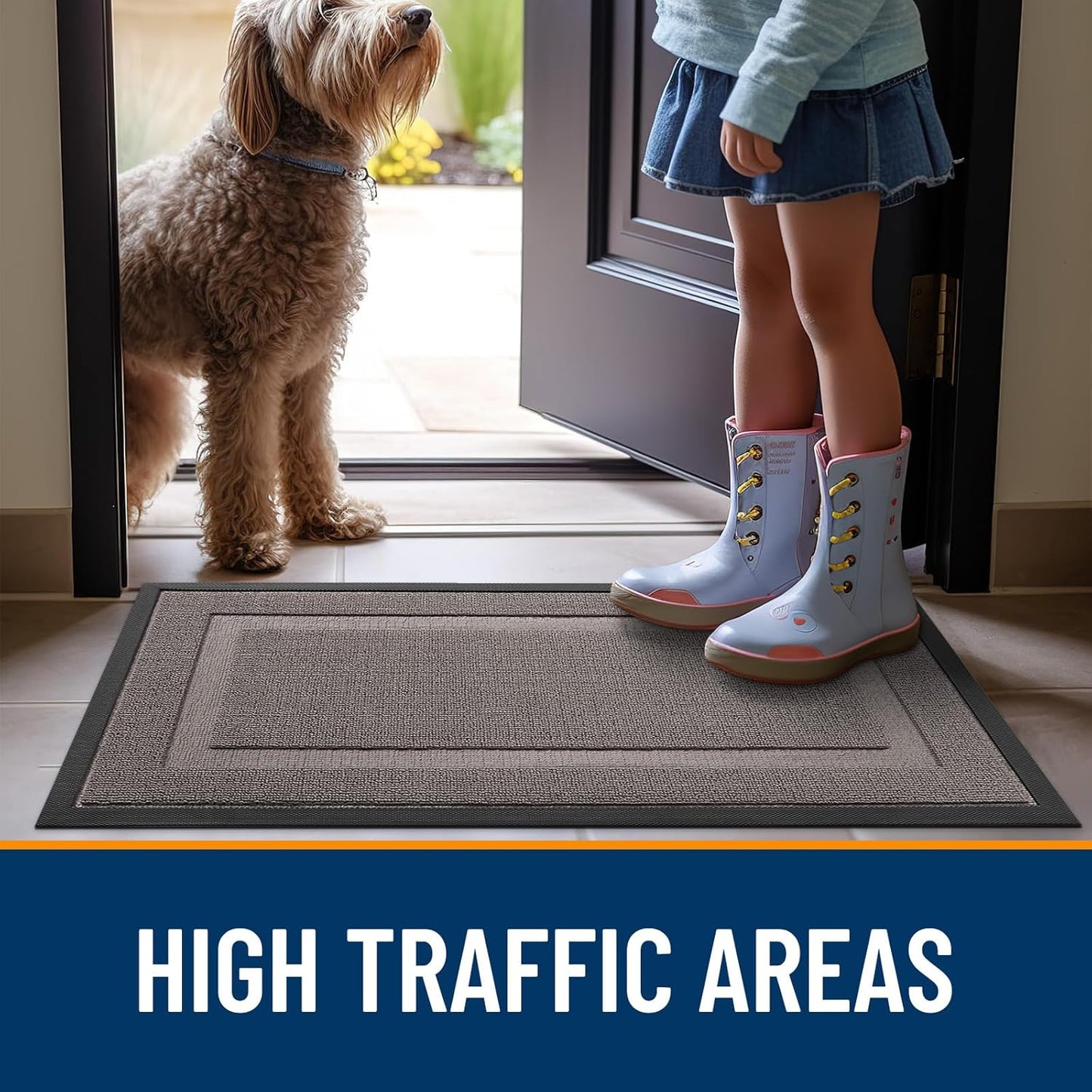 OLANLY Indoor Outdoor Front Door Mat - Waterproof All-Weather Doormat, Easy Clean, 29.5x17, Taupe