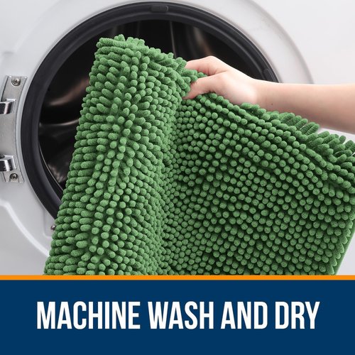 OLANLY Bathroom Rugs 34x21, Extra Soft Absorbent Chenille Bath Rugs, Rubber Backing Quick Dry, Machine Washable Bath Mats for Bathroom Floor, Tub and Shower, Home Decor Accessories, Olive Green