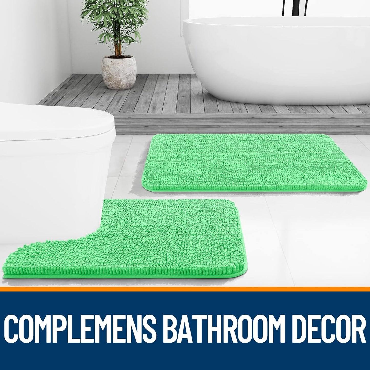 OLANLY Small Bathroom Rugs - Extra Soft Chenille Bath Mats | Quick Dry, Machine Washable, 24x16, Mint Green
