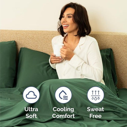 Comfy Twin Size 3-Piece Sheet Set by [Brand Name] | Breathable Cooling Bed Sheets - Deep Pockets, Soft & Wrinkle-Free - Emerald Green