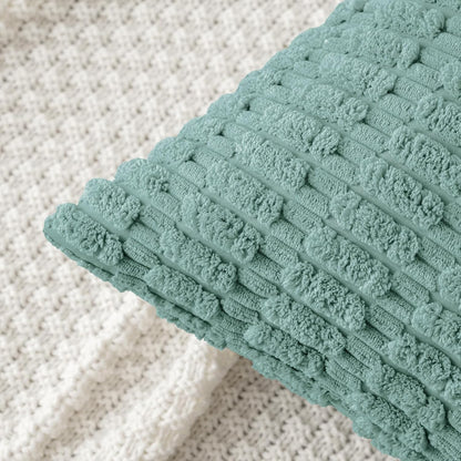 MIULEE Corduroy Throw Pillow Covers - Soft Boho Striped Design | 18x18 Inch Teal Green for Modern Home Decor