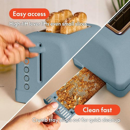 Bella 2 Slice Toaster - 6 Shade Settings with Reheat, Cancel, Bagel & Defrost Functions | 900W, Surf Color