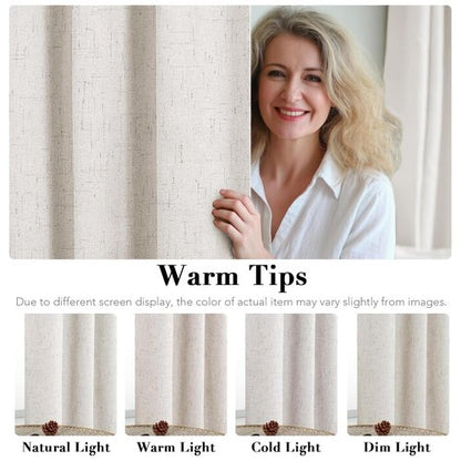 H.VERSAILTEX Linen Curtains 100% Blackout Curtains for Bedroom 90 inch Long Full Light Blocking Nature Linen Blended Window Curtains for Living Room Nickel Grommet (2 Panels, Ivory)