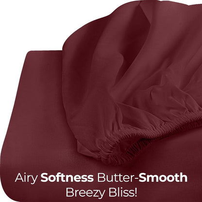 Utopia Bedding Fitted Sheet - Deep Pocket Soft Microfiber - Shrinkage & Fade Resistant | Red Burgundy