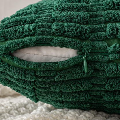 MIULEE Euro Sham Pillow Covers - Soft Dark Green Corduroy | 24x24 Inch Boho Striped Decor for Sofa & Bed