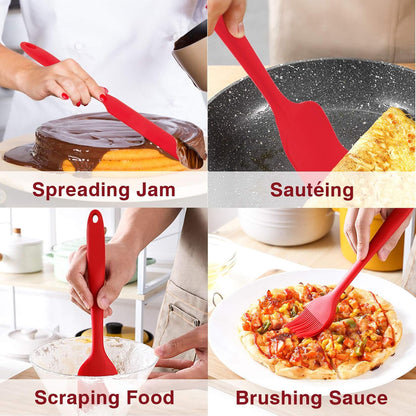 P&P CHEF Silicone Spatula Set - Heat-Resistant Kitchen Utensils for Non-Stick Cooking | 7-Piece Red Set