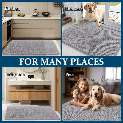 OLANLY Dog Door Mat - Absorbent Non-Slip Chenille for Muddy Paws | 40x32 Light Grey Indoor Carpet