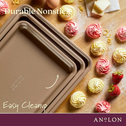Anolon Gourmet Nonstick Bakeware Set - 3 Piece Cookie & Baking Sheets in Bronze Brown