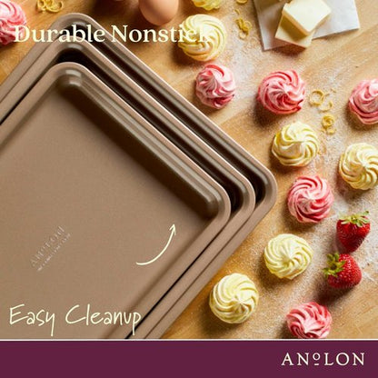 Anolon Gourmet Nonstick Bakeware Set - 3 Piece Cookie & Baking Sheets in Bronze Brown