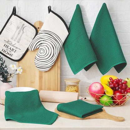 Homaxy 100% Cotton Dish Cloths - Ultra Soft, Absorbent & Quick Drying | 12 x 12 Inches, 6-Pack, Dark Green