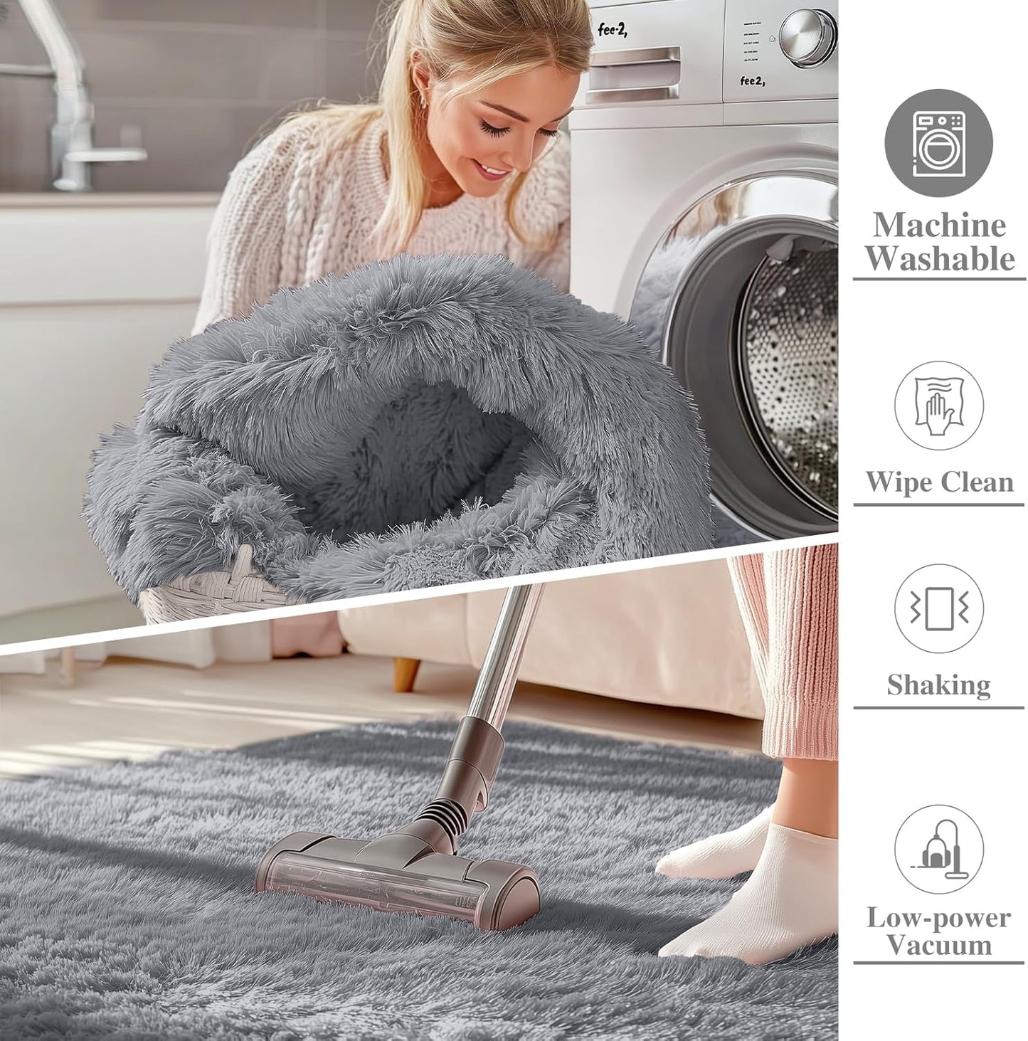 OLANLY Small Bedside Rug - Soft Fluffy Shaggy Indoor Carpet for Bedroom & Nursery | Light Grey 2x3