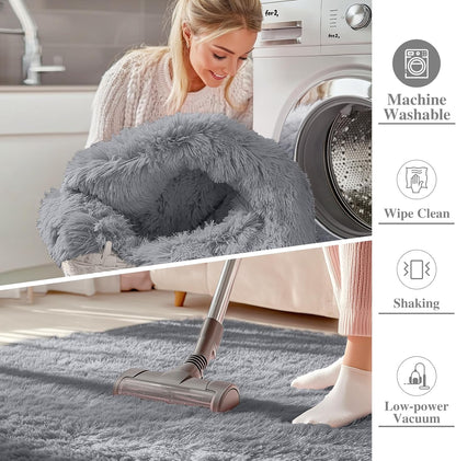 OLANLY Area Rug - Soft Fluffy Shaggy Design for Living Room & Bedroom | Machine Washable 4x5.9 ft Light Grey