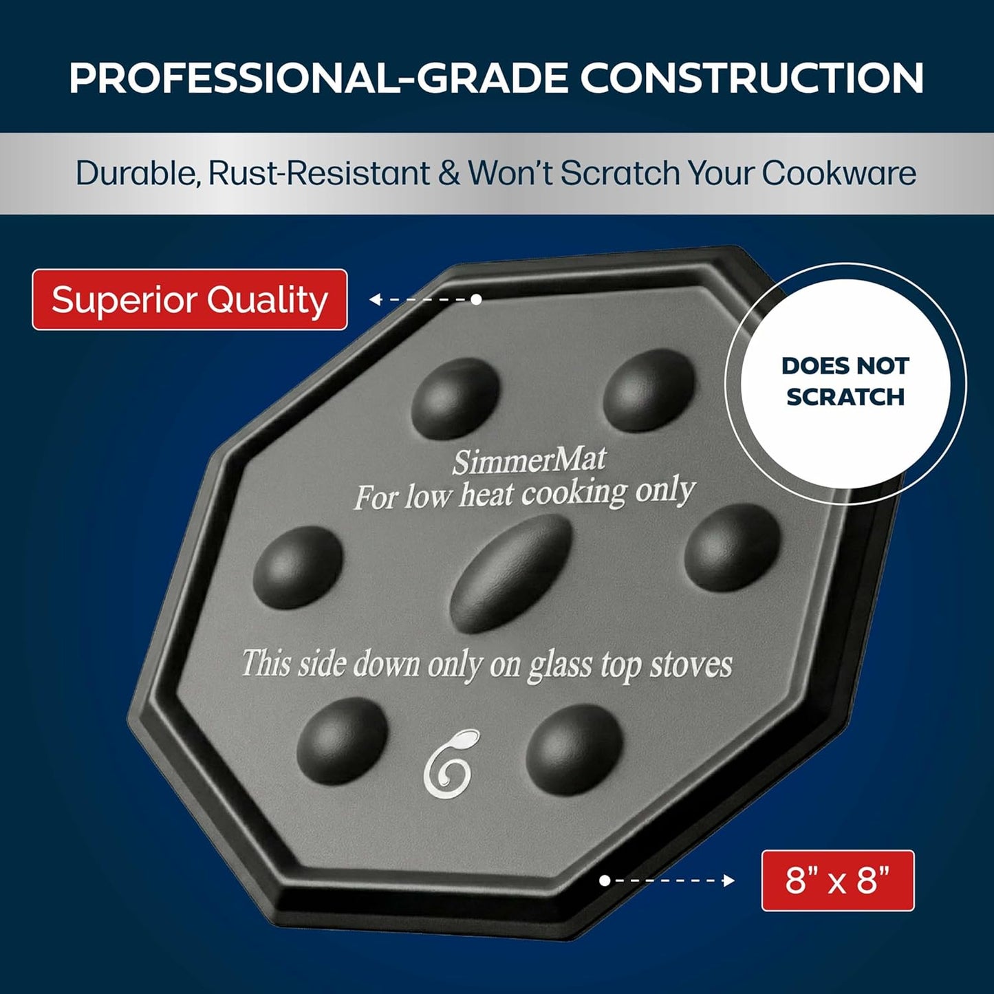 SimmerMat Heat Diffuser | Flame Diffuser for Electric & Gas Stoves - Dishwasher Safe Steel Plate - 1 Pack