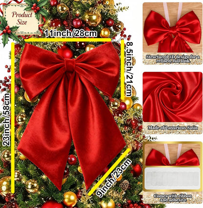 Regine Switzerland Christmas Bows - Large Red & Green Satin Decor for Wreaths & Trees | 23 x 11 Inch (2 Pack)