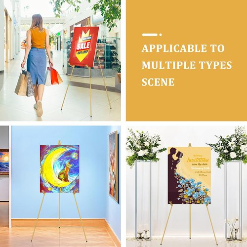Display Artist Easel Stand - 63" Collapsible Tripod for Easy Folding & Adjustable Art Display - Gold