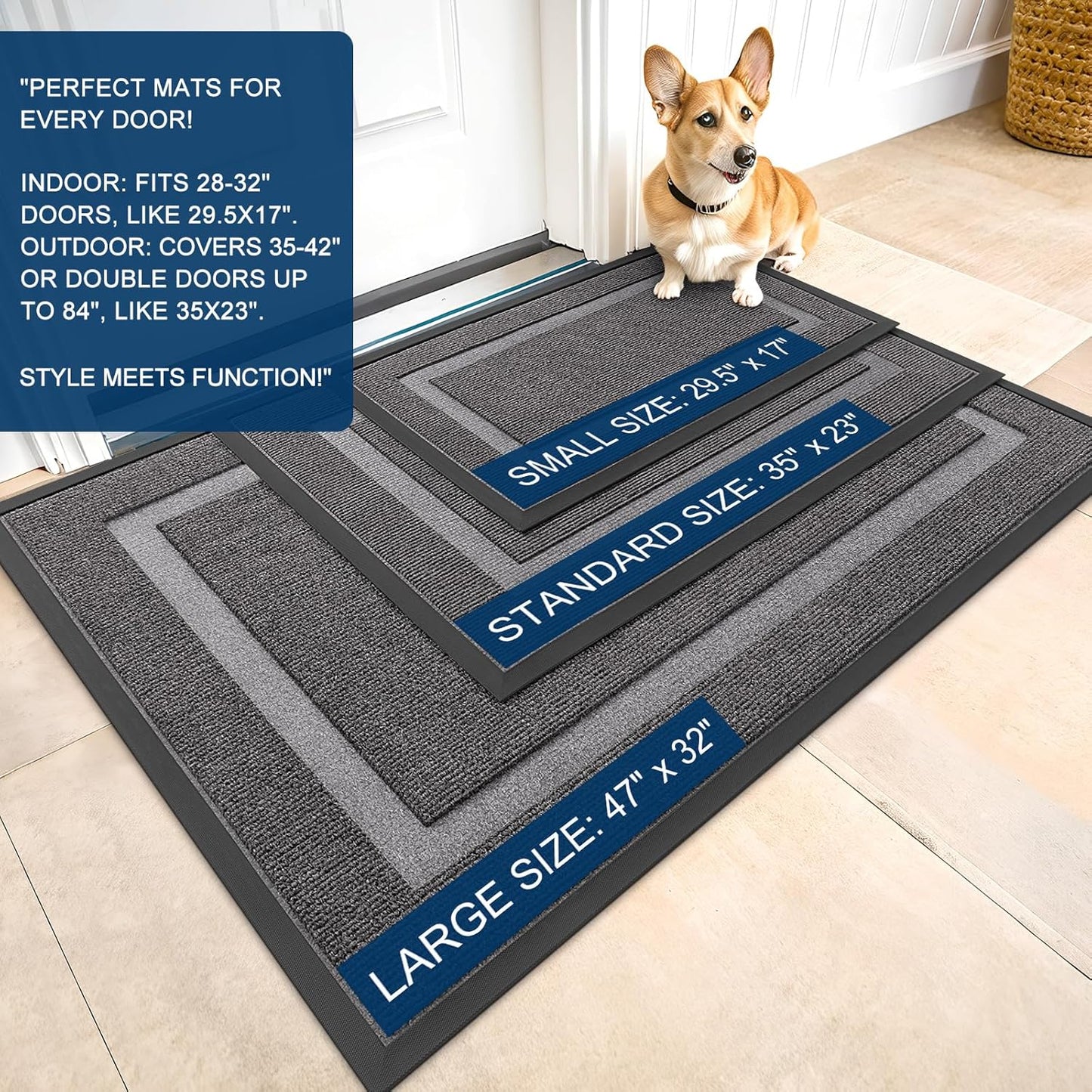 OLANLY Waterproof Front Door Mat - All-Season, Fade Resistant, Easy Clean | 59x23, Dark Grey