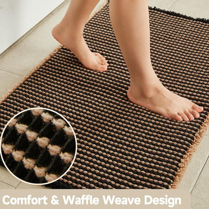 TYUU Waffle Runner Rug Bathroom, Long Boho Bathroom Rugs Non Slip Washable Super Absorbent Quick Dry Farmhouse Bath Decor, 72"x24" Khaki and Black