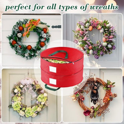 BlessedSeason Wreath Storage Container - Protect Your Holiday Wreaths with Dual Zipper & Handles | 24” Red