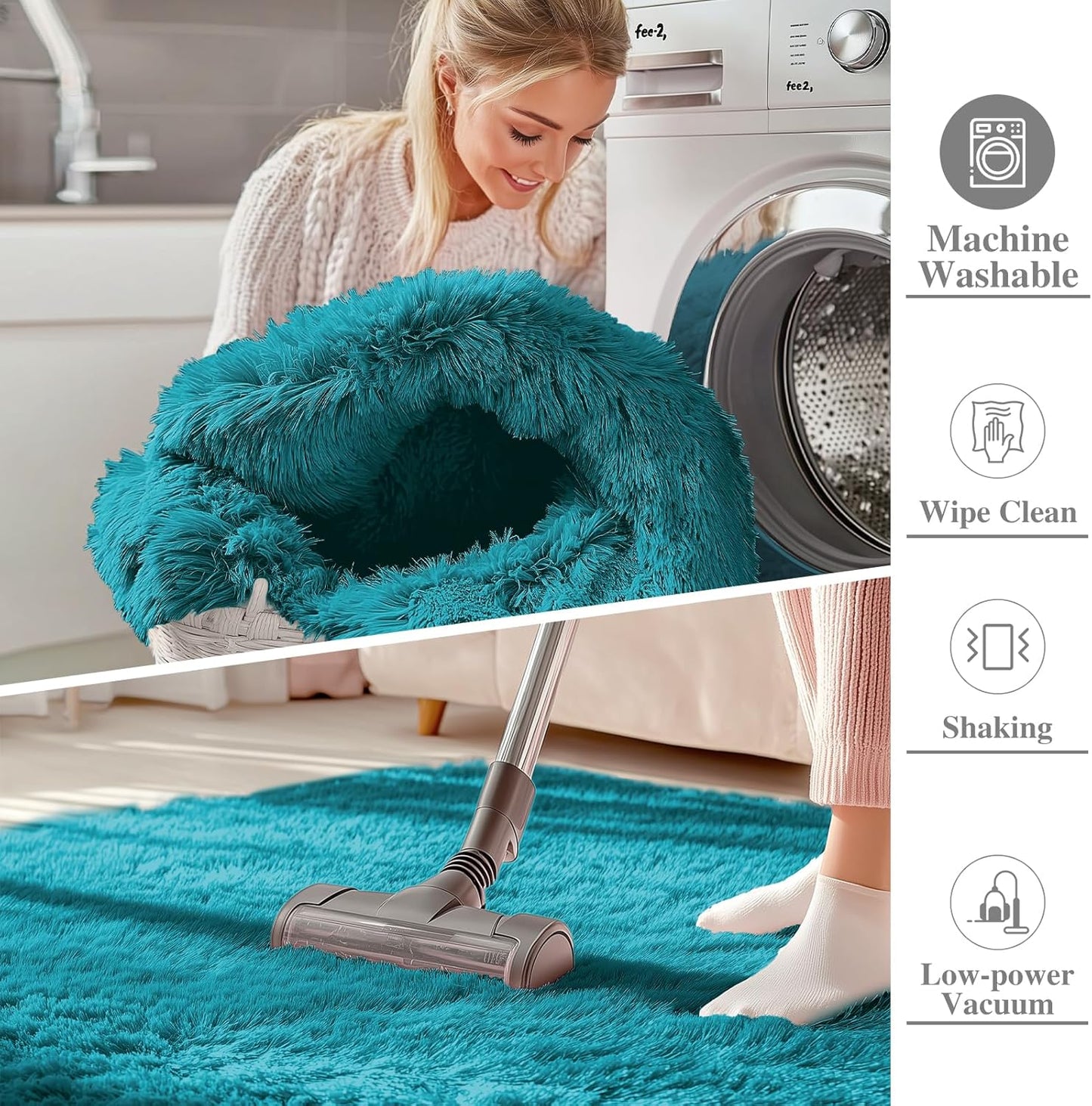 OLANLY Large Area Rug - Soft Fluffy Shaggy Carpet for Living Room & Bedroom | 9x12 Teal Design