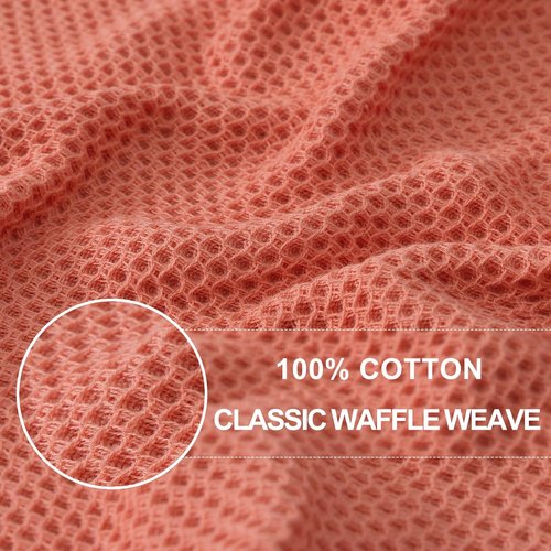 Homaxy 100% Cotton Waffle Weave Dish Cloths - Ultra Soft & Absorbent Quick-Drying Towels | 12 x 12 Inches, 6-Pack, Coral