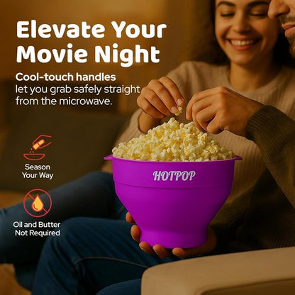 Hotpop Microwave Popcorn Popper - Collapsible Silicone Bowl, BPA-Free & Dishwasher Safe | Purple