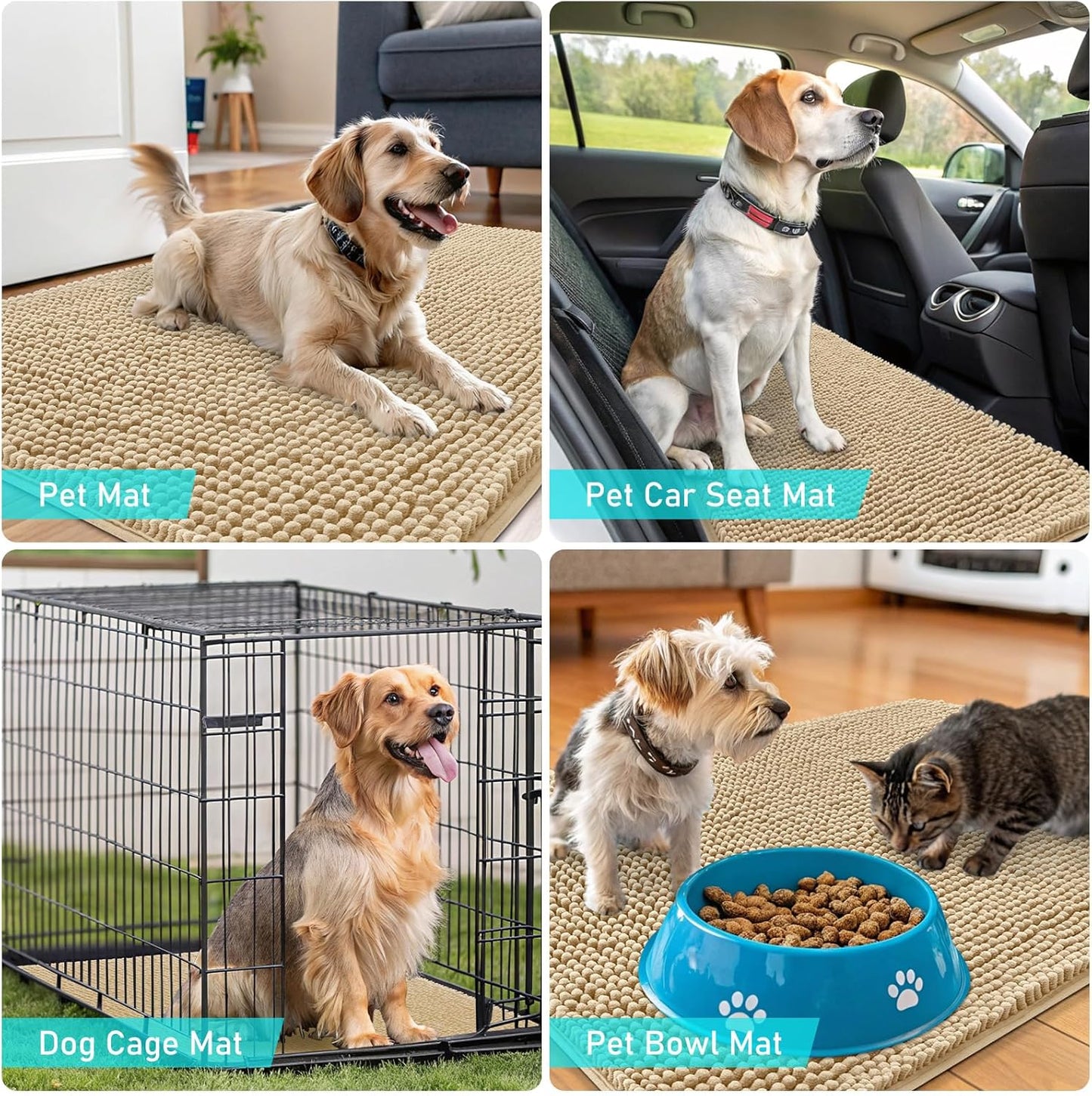 OLANLY Dog Door Mat - Absorbent Non-Slip Chenille Mat for Muddy Paws | 47x17 Inches, Beige