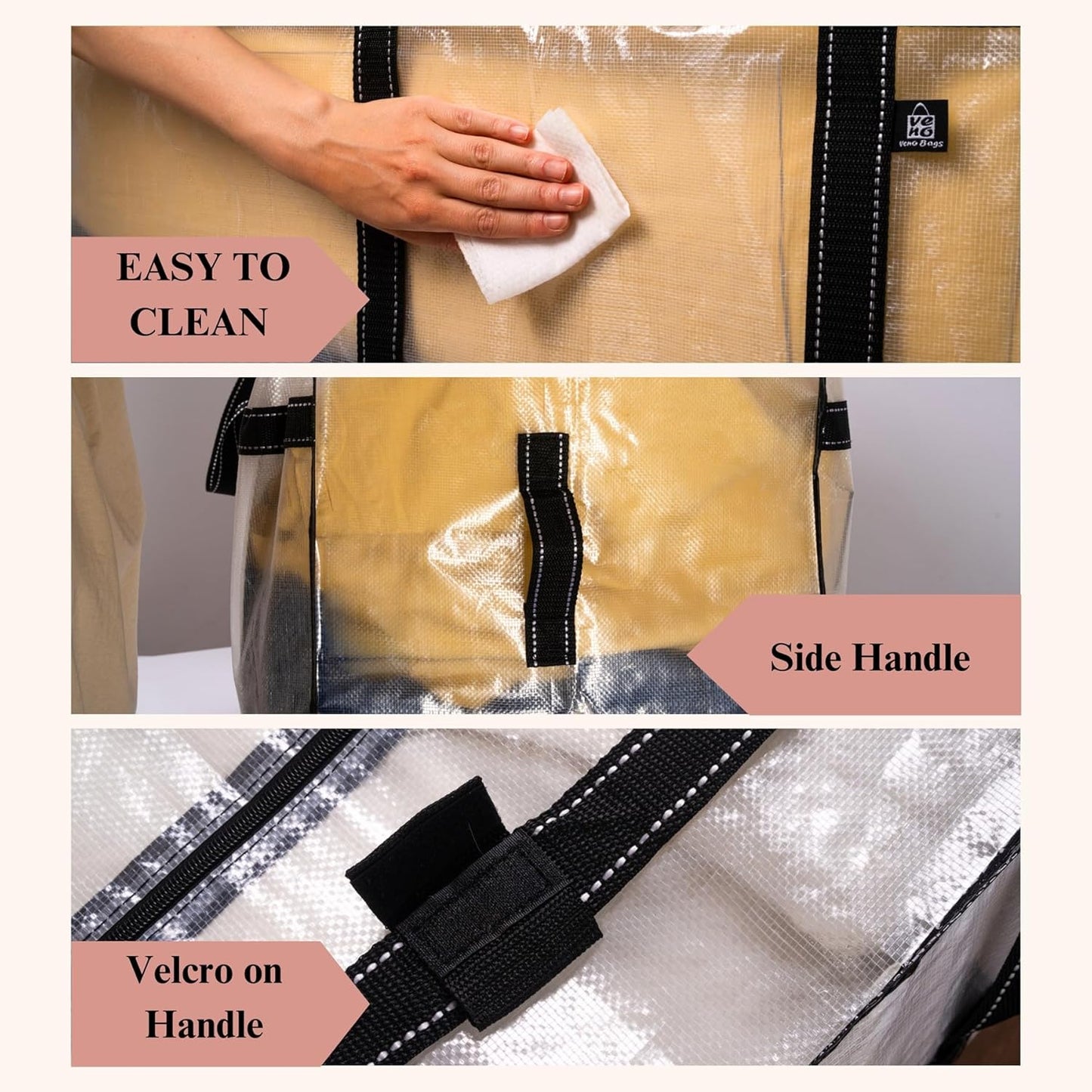 VENO Extra Large Moving Bags - Heavy Duty Storage Solution for College & Christmas Tree | 4 Pack, Clear