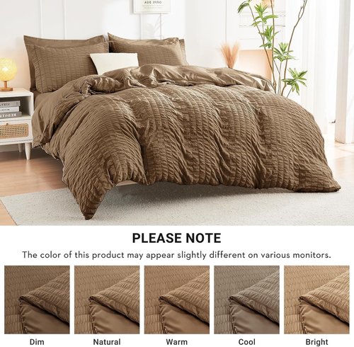 HYMOKEGE King Size Comforter Set - Luxury 7-Piece All-Season Bedding Set in Brown with Sheets & Pillowcases