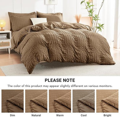 HYMOKEGE King Size Comforter Set - Luxury 7-Piece All-Season Bedding Set in Brown with Sheets & Pillowcases