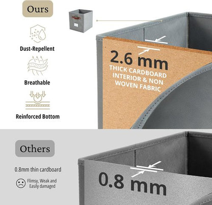 DECOMOMO Storage Bins - Fabric Cube Storage Bins with Labels for Shelves | 10.5" x 11" | Grey (6pcs)