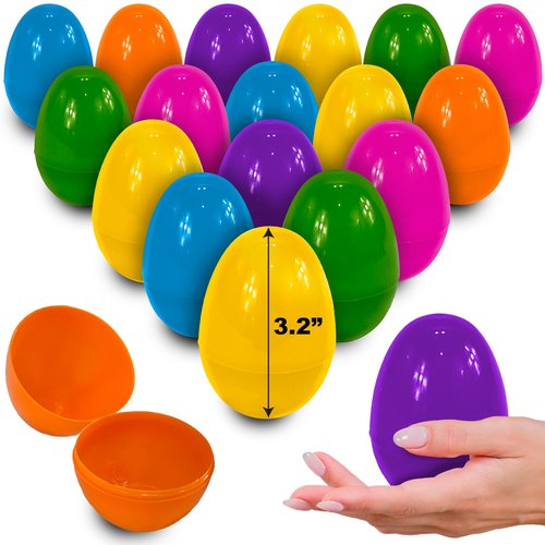 stargo 50 Pack - Plastic Easter Eggs Empty 3.2” Large Plastic Eggs Fillable for Easter Egg Hunt, Easter Egg Basket, Party Favor, Surprise Egg. Set of Bright Multicolored Eggs