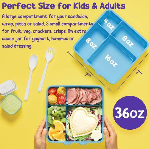 Fimibuke Chill Bento Box - Leak Proof Toddler Lunch Box with Ice Pack | BPA Free, 4 Compartments, Microwave & Dishwasher Safe