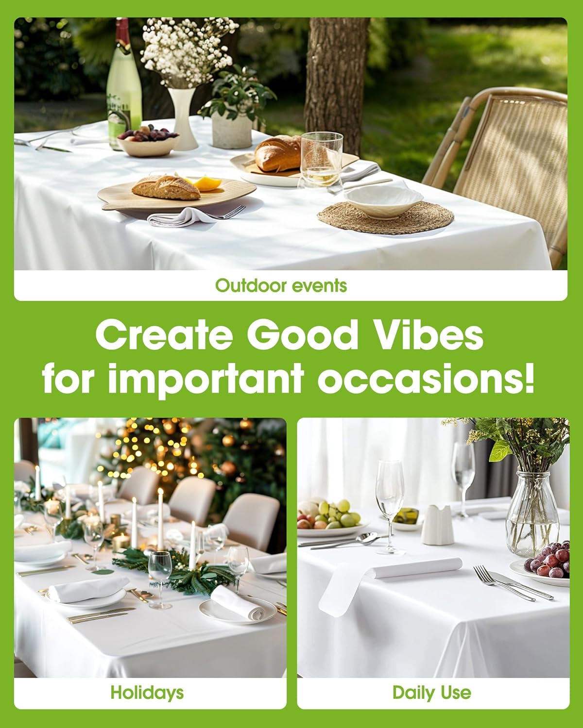 Pureegg Disposable Plastic Table Cloths - 12 Pack, 54 x 108 Inch, Leakproof & Sturdy for Parties, Weddings, Picnics - White