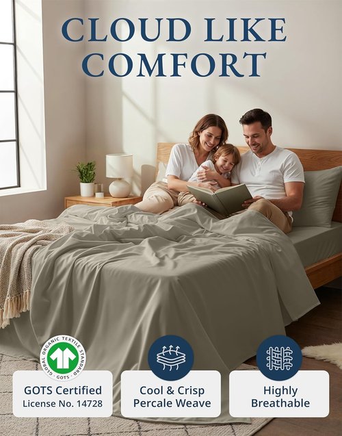 LANE LINEN 100% Organic Cotton King Sheet Set - Soft & Comfy Eco-Friendly Bedding | 4-Piece Silver Set, 15" Deep Pocket