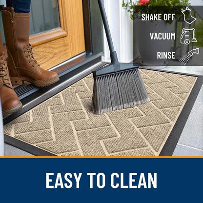 OLANLY Waterproof Front Door Mat - All-Season Indoor/Outdoor Doormat, Easy Clean Herringbone Brick (Beige, 59x35)