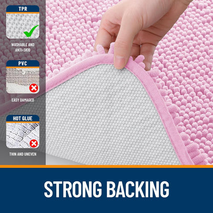 OLANLY Large Bathroom Rugs - Extra Soft Chenille Bath Mats | Quick Dry, Machine Washable, Pink 40x32