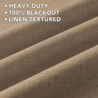 H.VERSAILTEX Linen Curtains 100% Blackout Curtains for Bedroom 63 inch Long Full Light Blocking Nature Linen Blended Window Curtains for Living Room Nickel Grommet (2 Panels, Heathered Macchiato)
