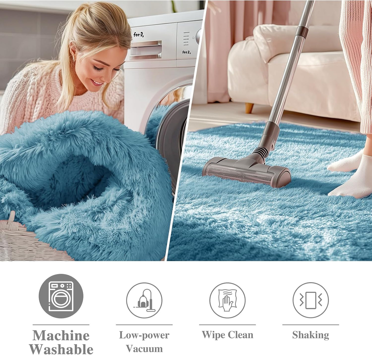 OLANLY Round Slate Blue Area Rug - Soft, Machine Washable 7 ft Circle Carpet for Bedroom & Living Room