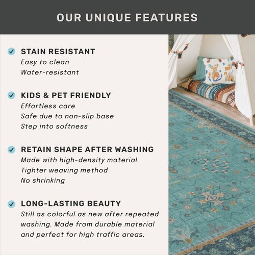 2x3 Washable Teal Rug for Entryway Indoor, Kitchen Floor Waterproof, Bathroom, Powder Room, Non Slip Low Pile Stain & Fade Resistant, Modern Turquoise Aqua Décor